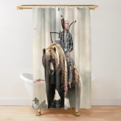 Joe Rogan Riding A Bear (+ Aliens) Shower Curtain Official Joe Rogan Merch